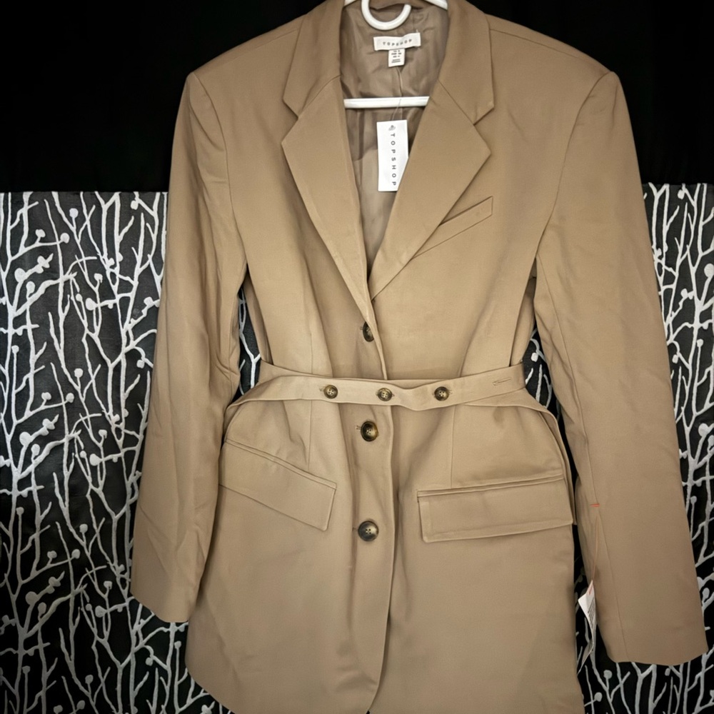 Topshop Tan Belted Blazer with Tailored Fit